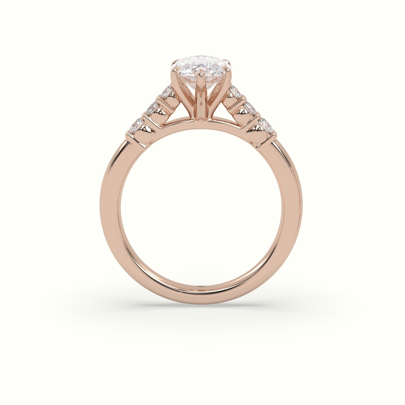 18K Rose Gold Marquise Cut Diamond Engagement Ring with Side Stones