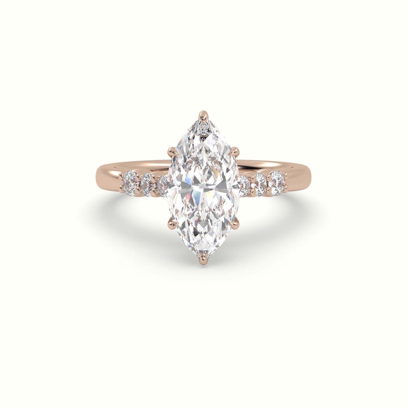 18K Rose Gold Marquise Cut Diamond Engagement Ring with Side Stones