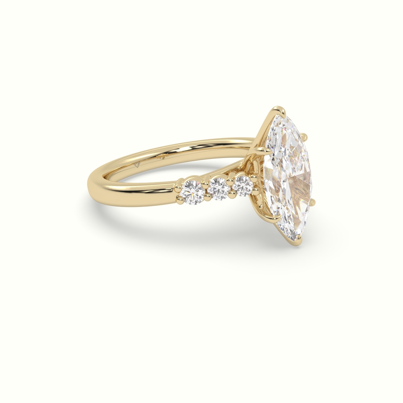 18K Yellow Gold Marquise Cut Diamond Engagement Ring with Side Stones