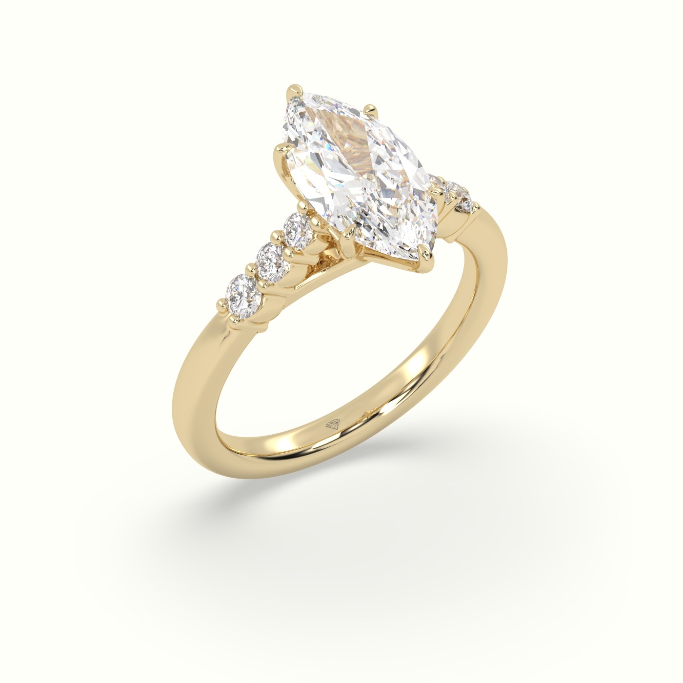 18K Yellow Gold Marquise Cut Diamond Engagement Ring with Side Stones