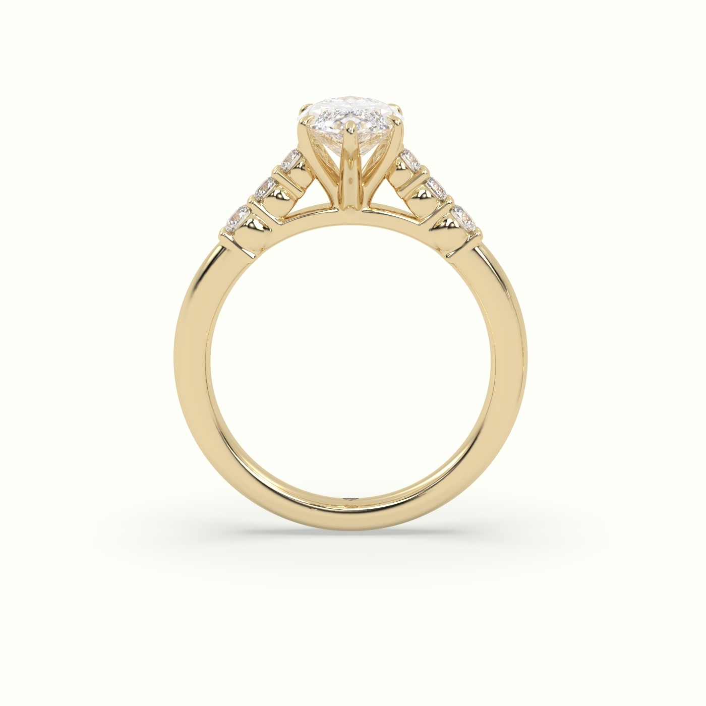 18K Yellow Gold Marquise Cut Diamond Engagement Ring with Side Stones