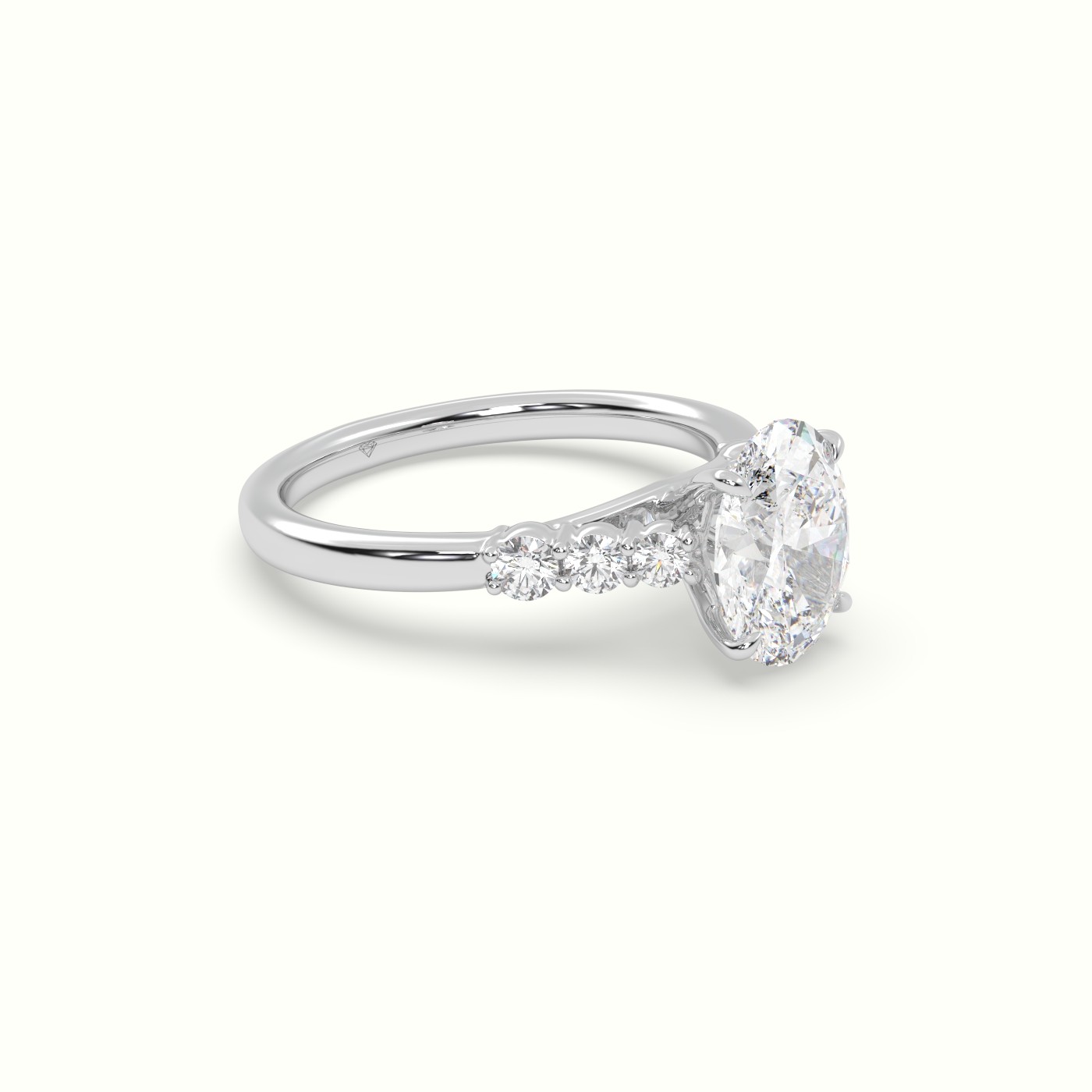 18K White Gold Oval Cut Diamond Engagement Ring with Side Stones