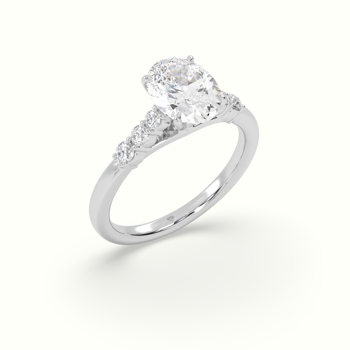 18K White Gold Oval Cut Diamond Engagement Ring with Side Stones