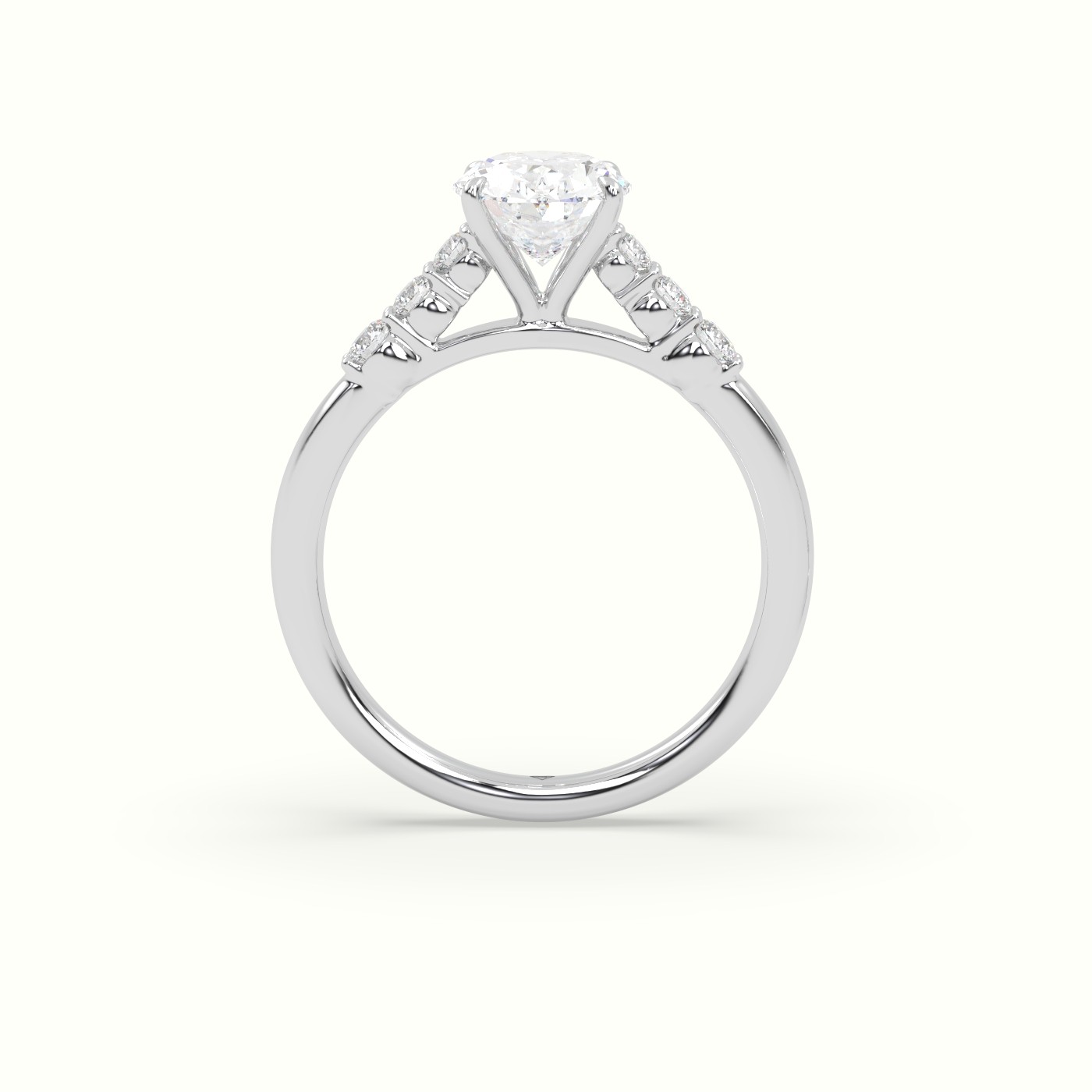 18K White Gold Oval Cut Diamond Engagement Ring with Side Stones