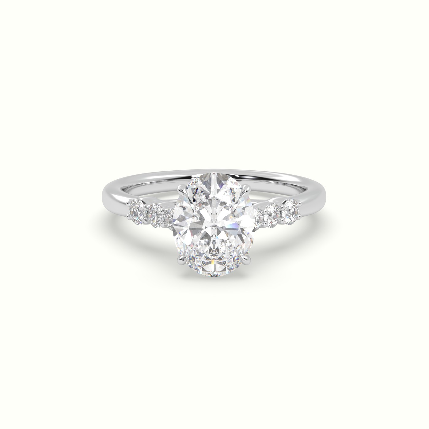 18K White Gold Oval Cut Diamond Engagement Ring with Side Stones