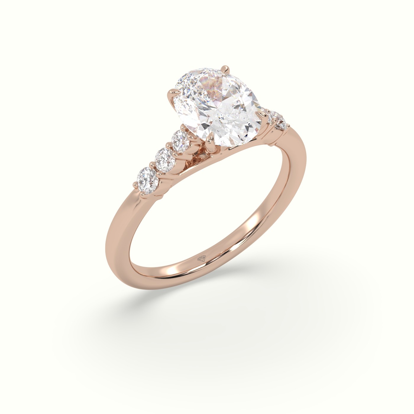 18K Rose Gold Oval Cut Diamond Engagement Ring with Side Stones