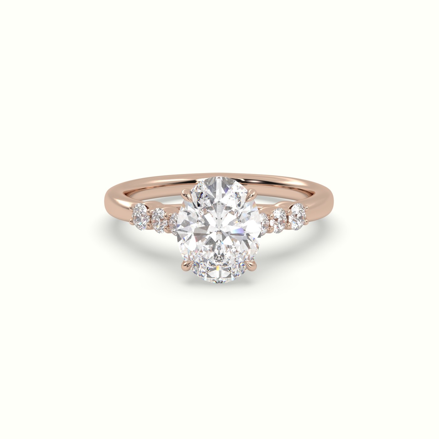 18K Rose Gold Oval Cut Diamond Engagement Ring with Side Stones