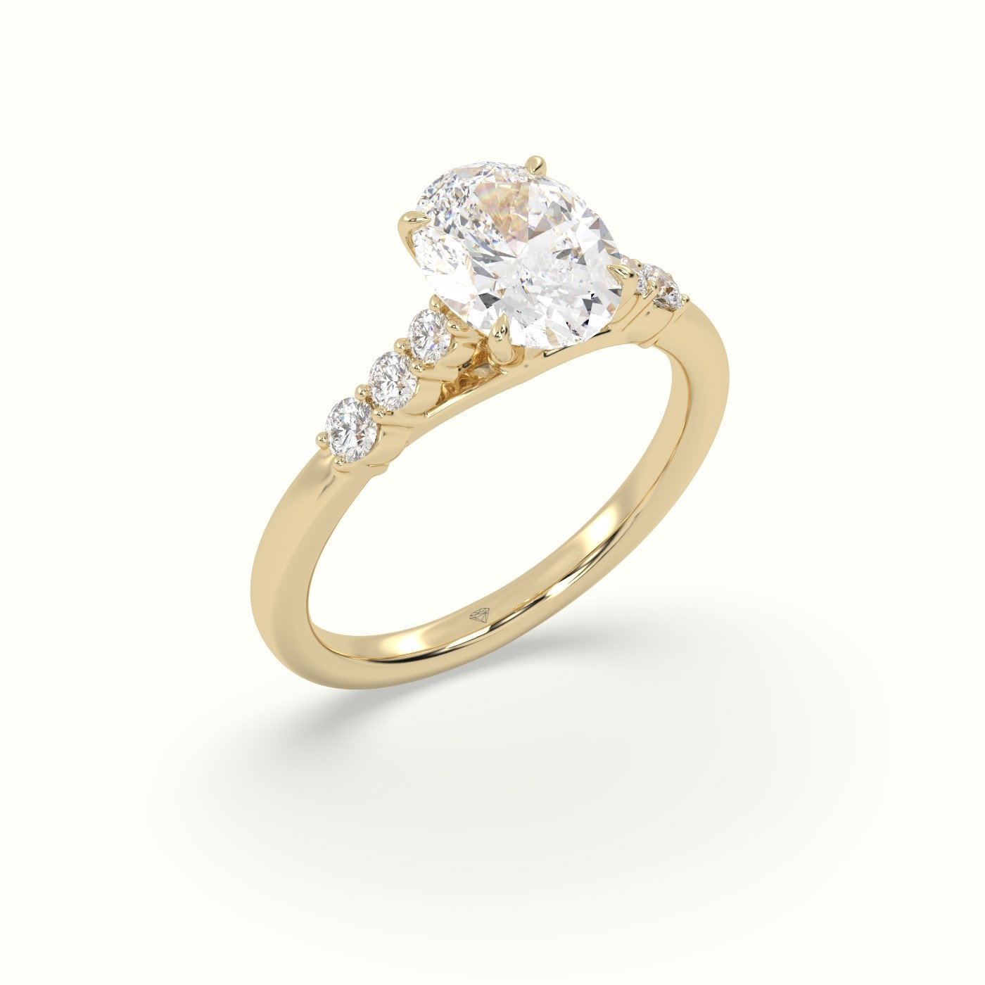 18K Yellow Gold Oval Cut Diamond Engagement Ring with Side Stones