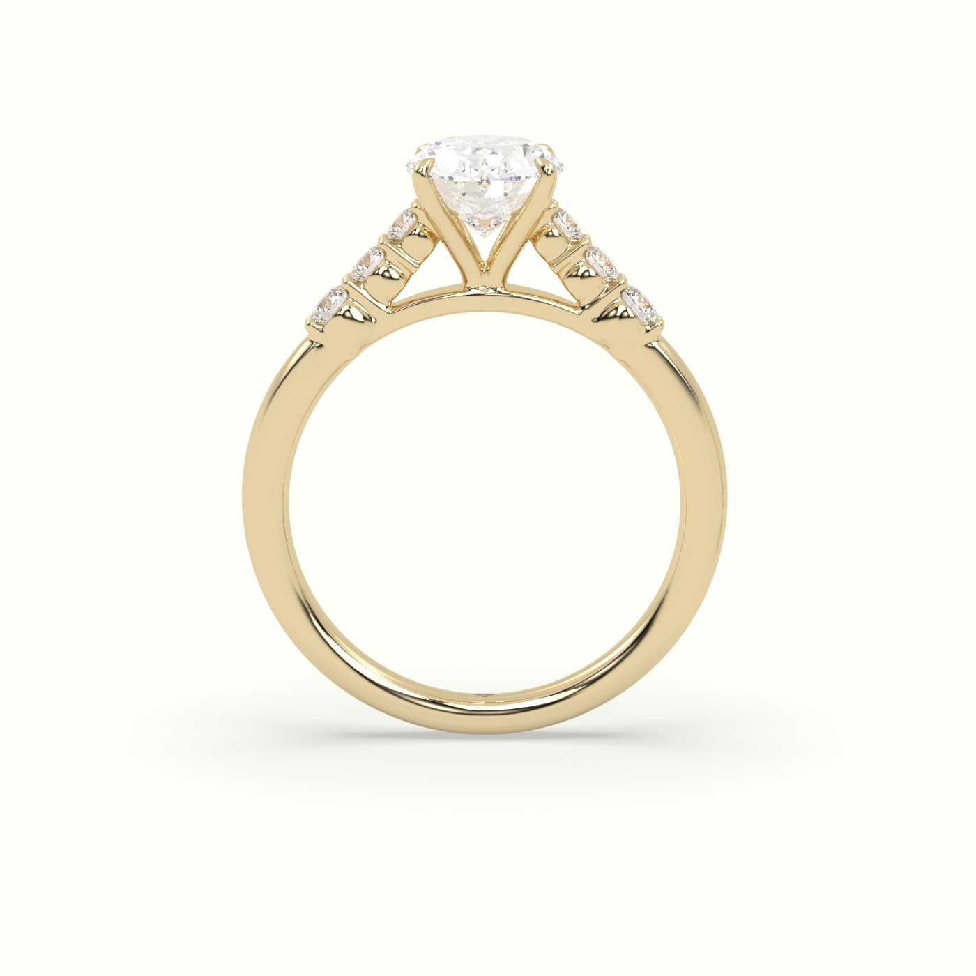 18K Yellow Gold Oval Cut Diamond Engagement Ring with Side Stones