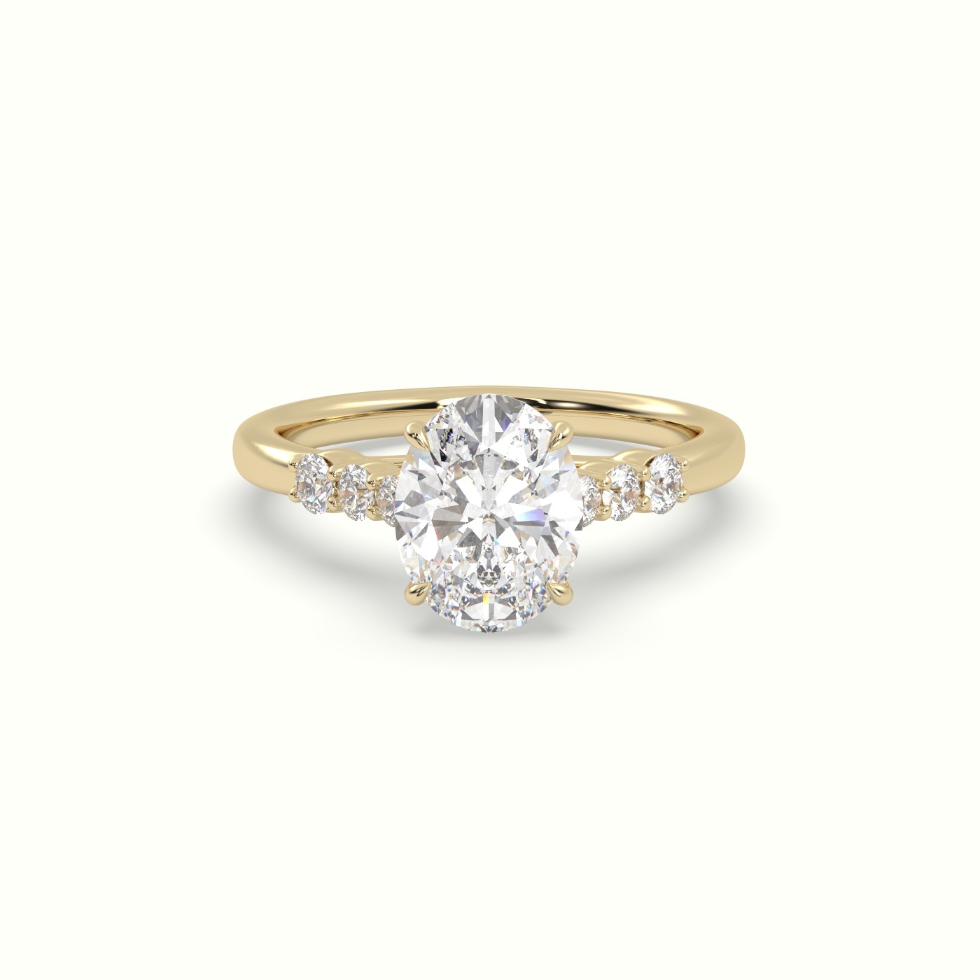18K Yellow Gold Oval Cut Diamond Engagement Ring with Side Stones