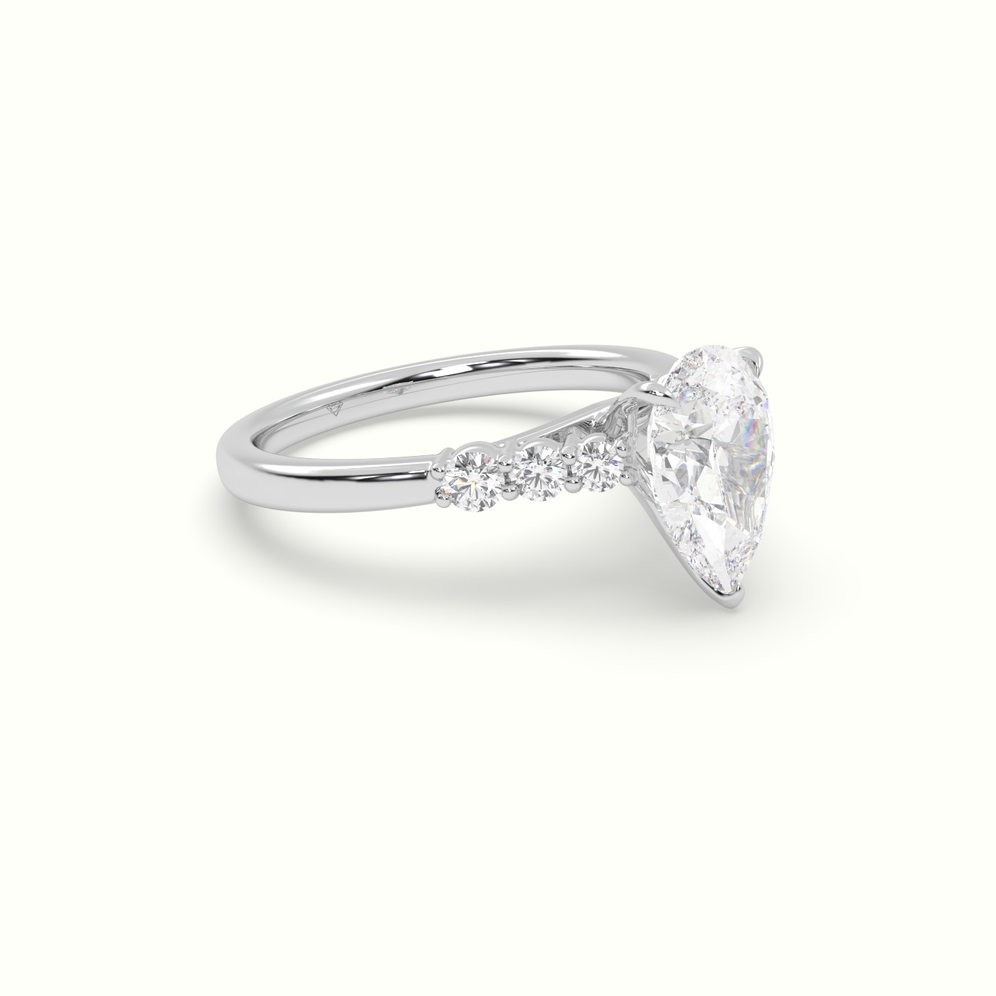 18K White Gold Pear Cut Diamond Engagement Ring with Side Stones