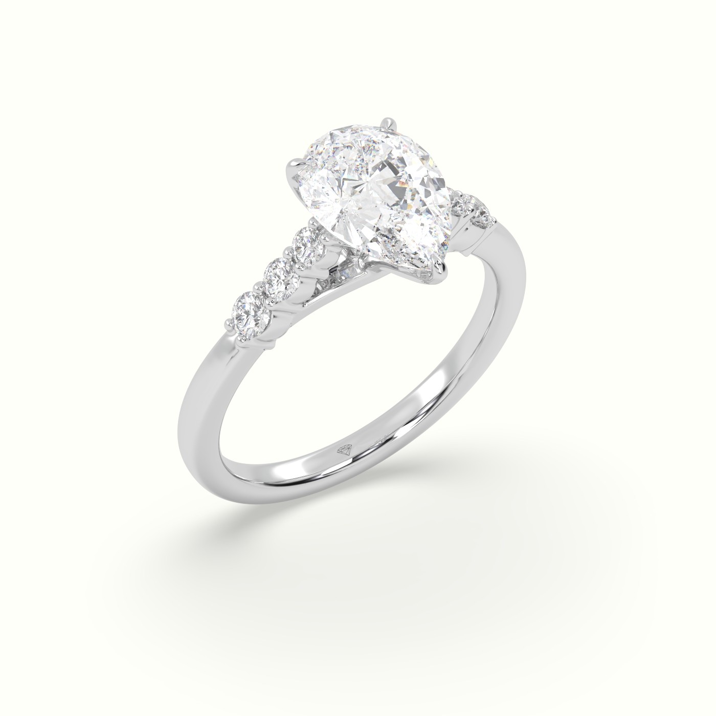 18K White Gold Pear Cut Diamond Engagement Ring with Side Stones