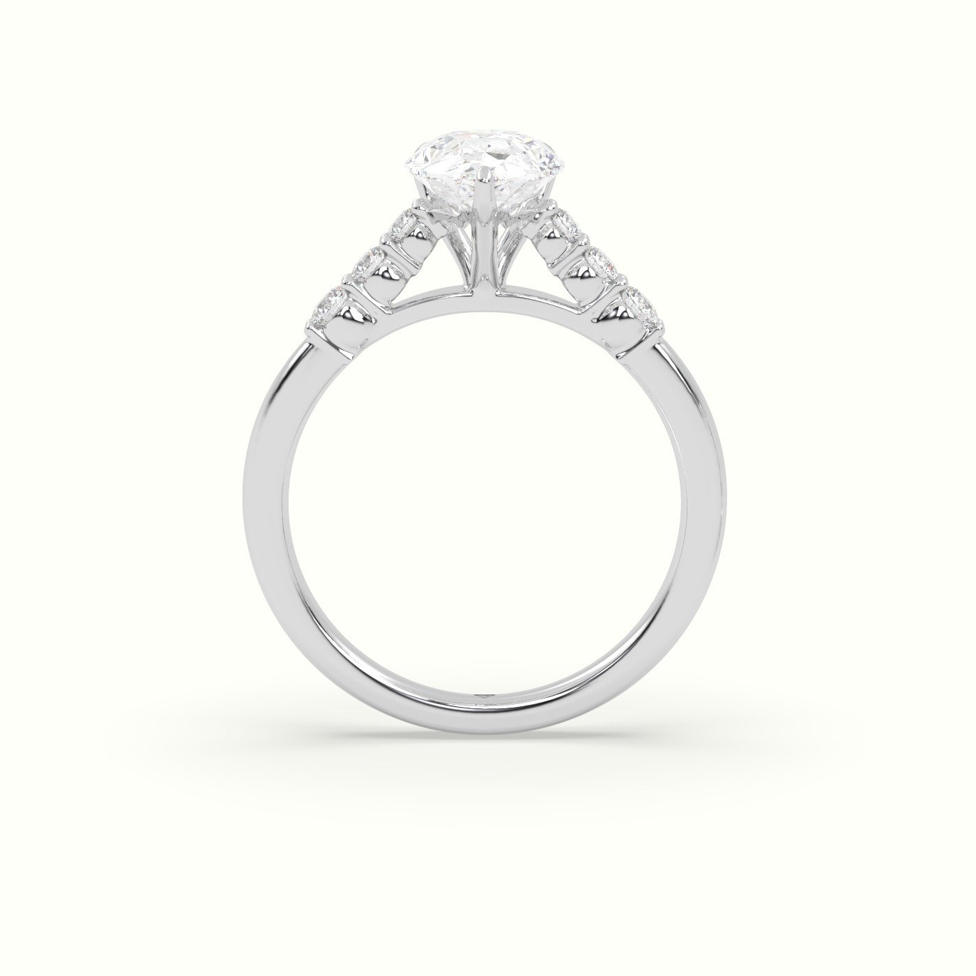 18K White Gold Pear Cut Diamond Engagement Ring with Side Stones