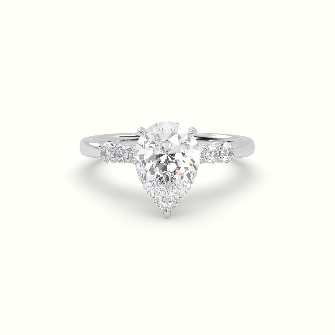 18K White Gold Pear Cut Diamond Engagement Ring with Side Stones