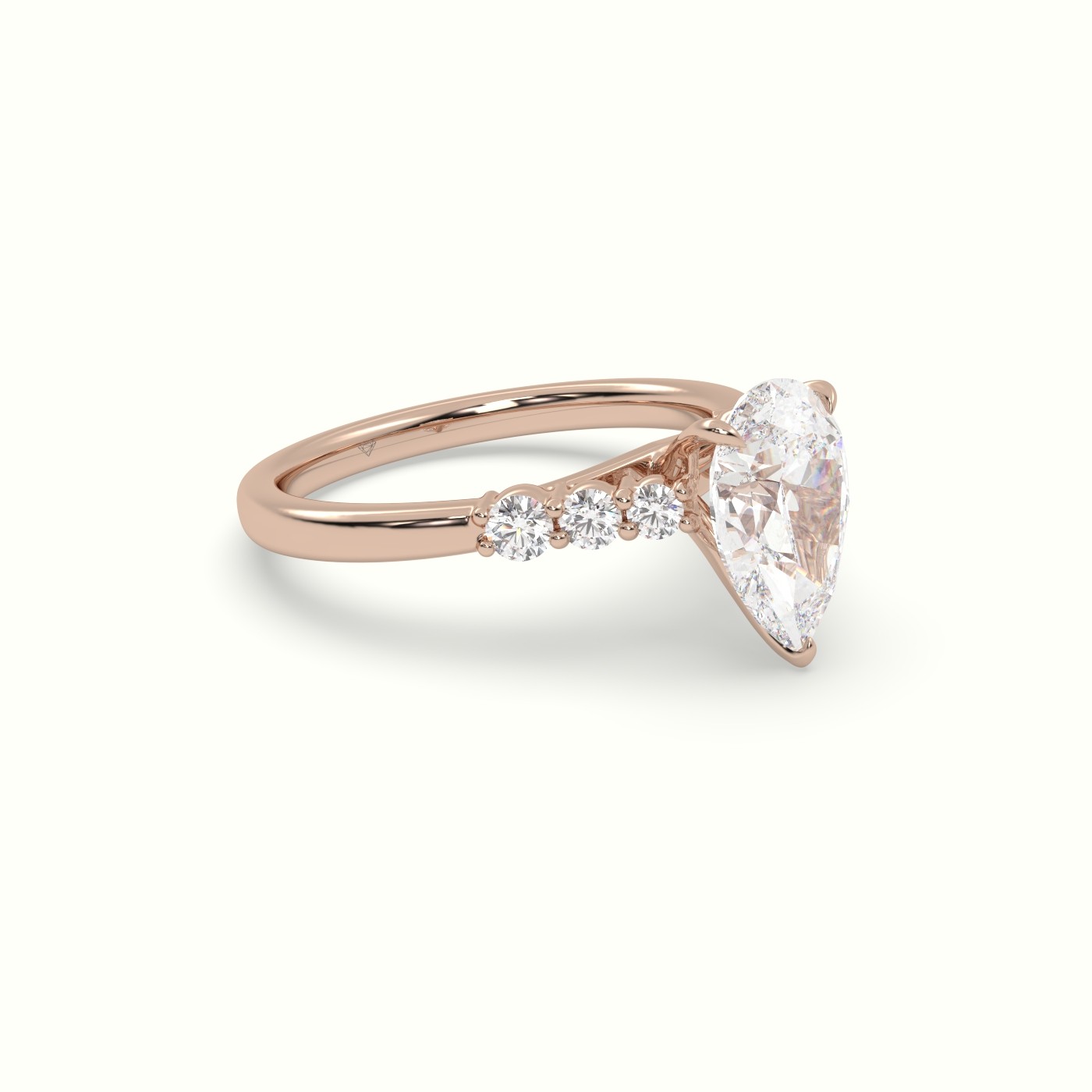 18K Rose Gold Pear Cut Diamond Engagement Ring with Side Stones