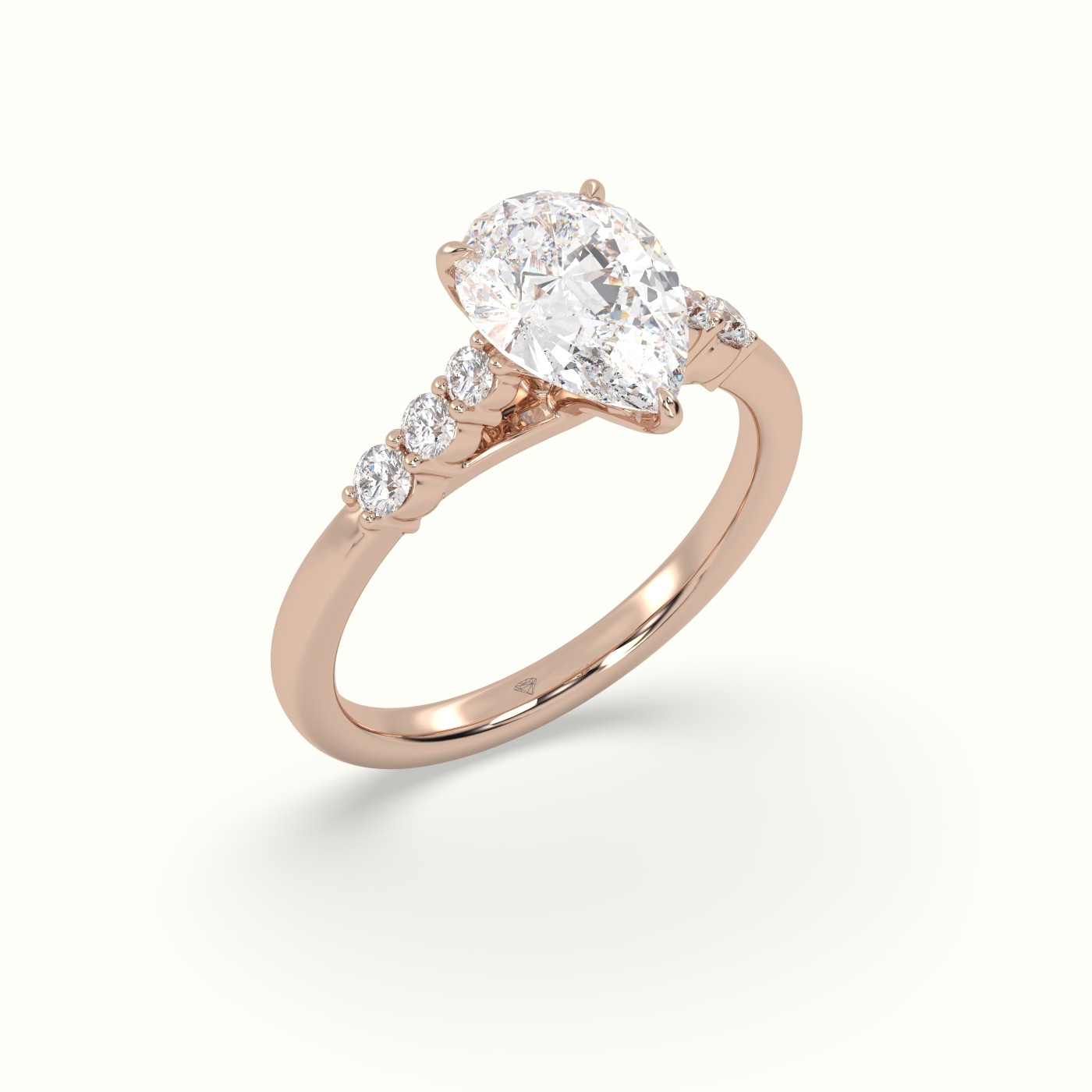 18K Rose Gold Pear Cut Diamond Engagement Ring with Side Stones