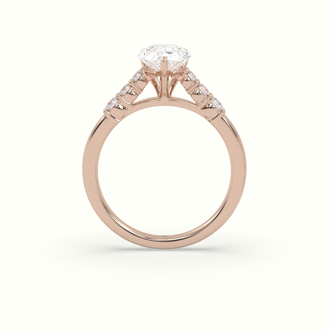 18K Rose Gold Pear Cut Diamond Engagement Ring with Side Stones