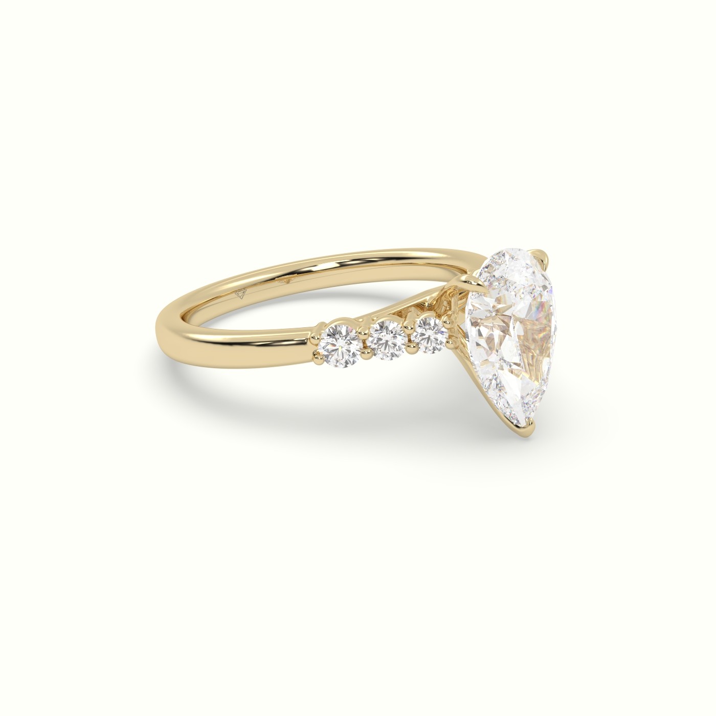 18K Yellow Gold Pear Cut Diamond Engagement Ring with Side Stones