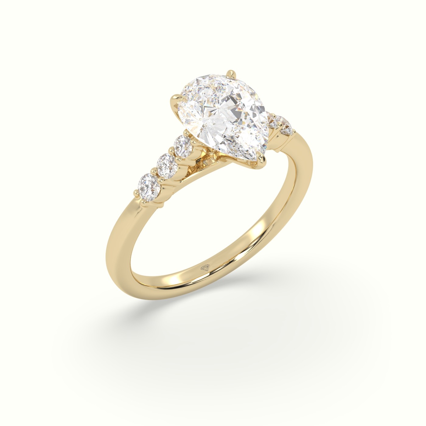 18K Yellow Gold Pear Cut Diamond Engagement Ring with Side Stones