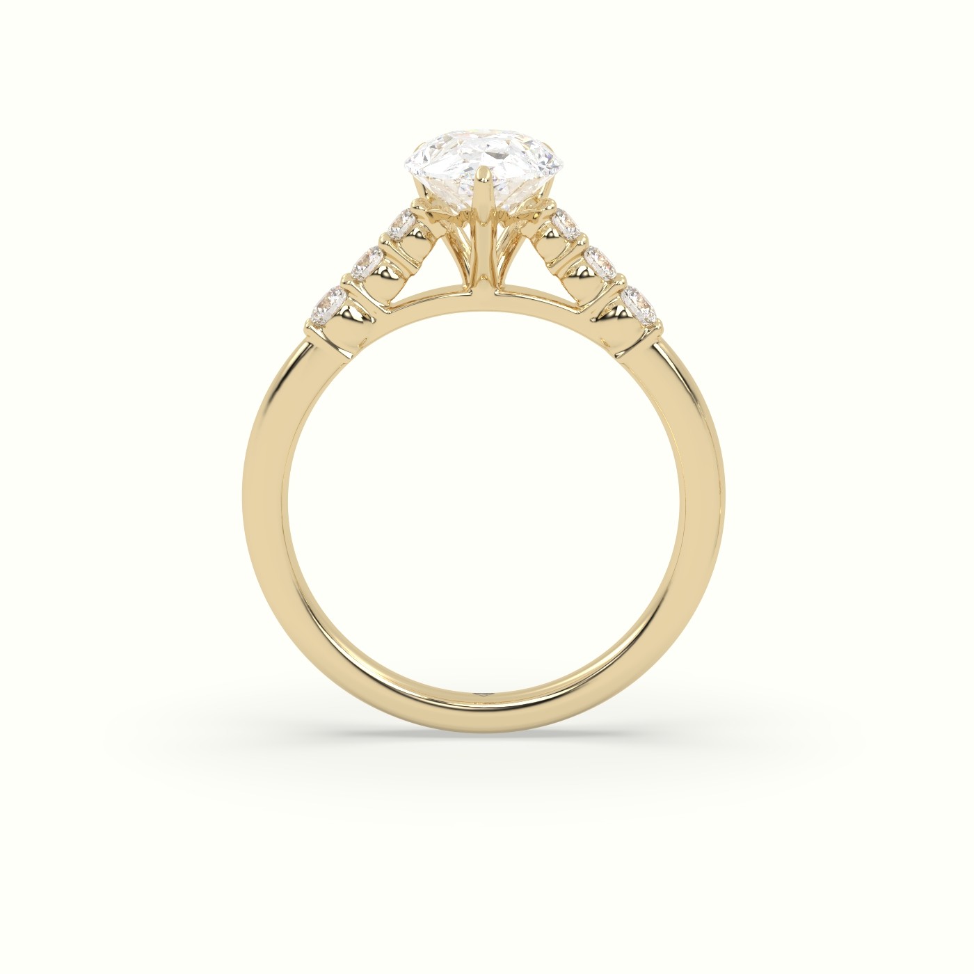 18K Yellow Gold Pear Cut Diamond Engagement Ring with Side Stones
