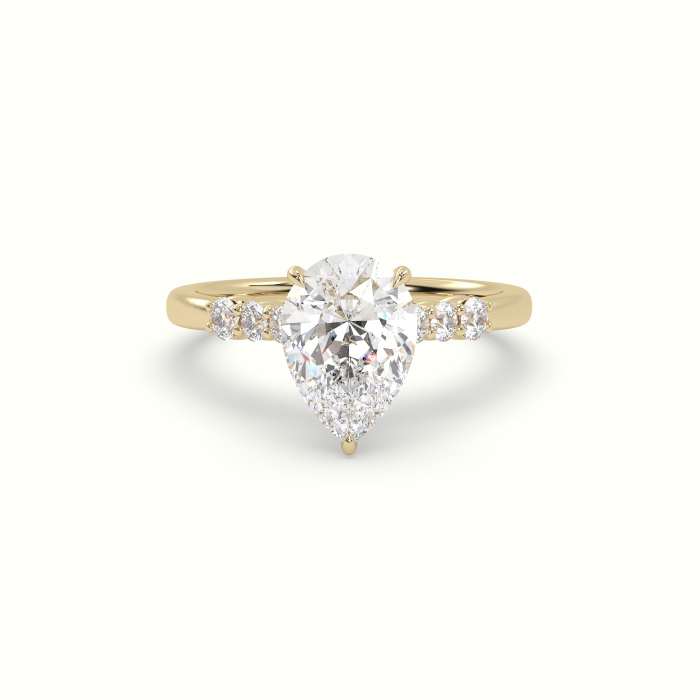 18K Yellow Gold Pear Cut Diamond Engagement Ring with Side Stones