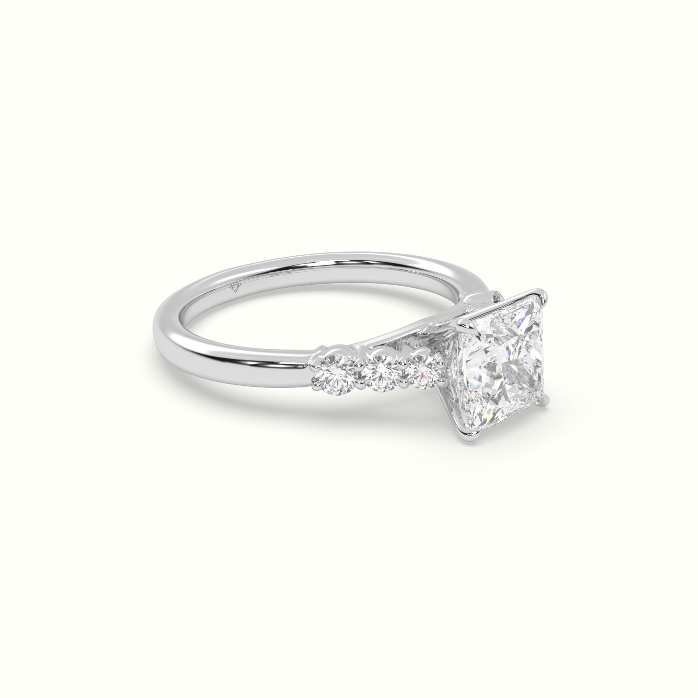 18K White Gold Princess Cut Diamond Engagement Ring with Side Stones