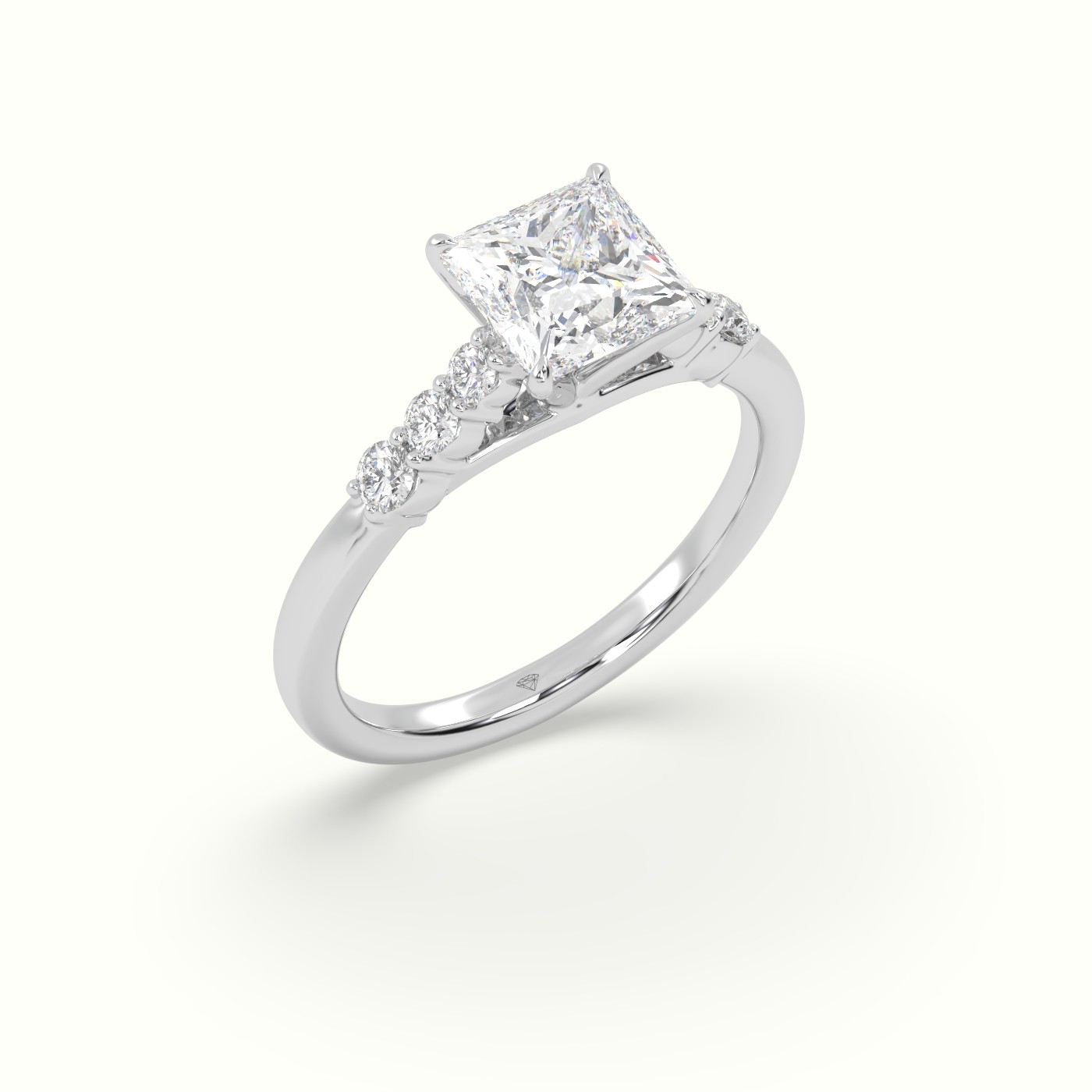 18K White Gold Princess Cut Diamond Engagement Ring with Side Stones