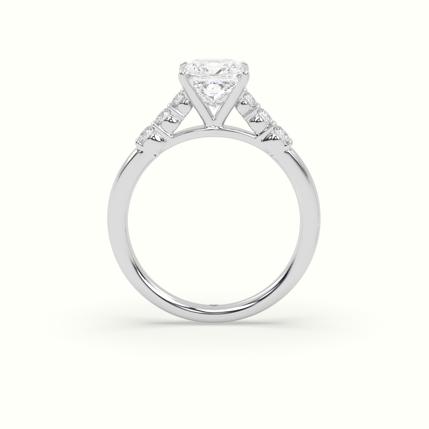 18K White Gold Princess Cut Diamond Engagement Ring with Side Stones