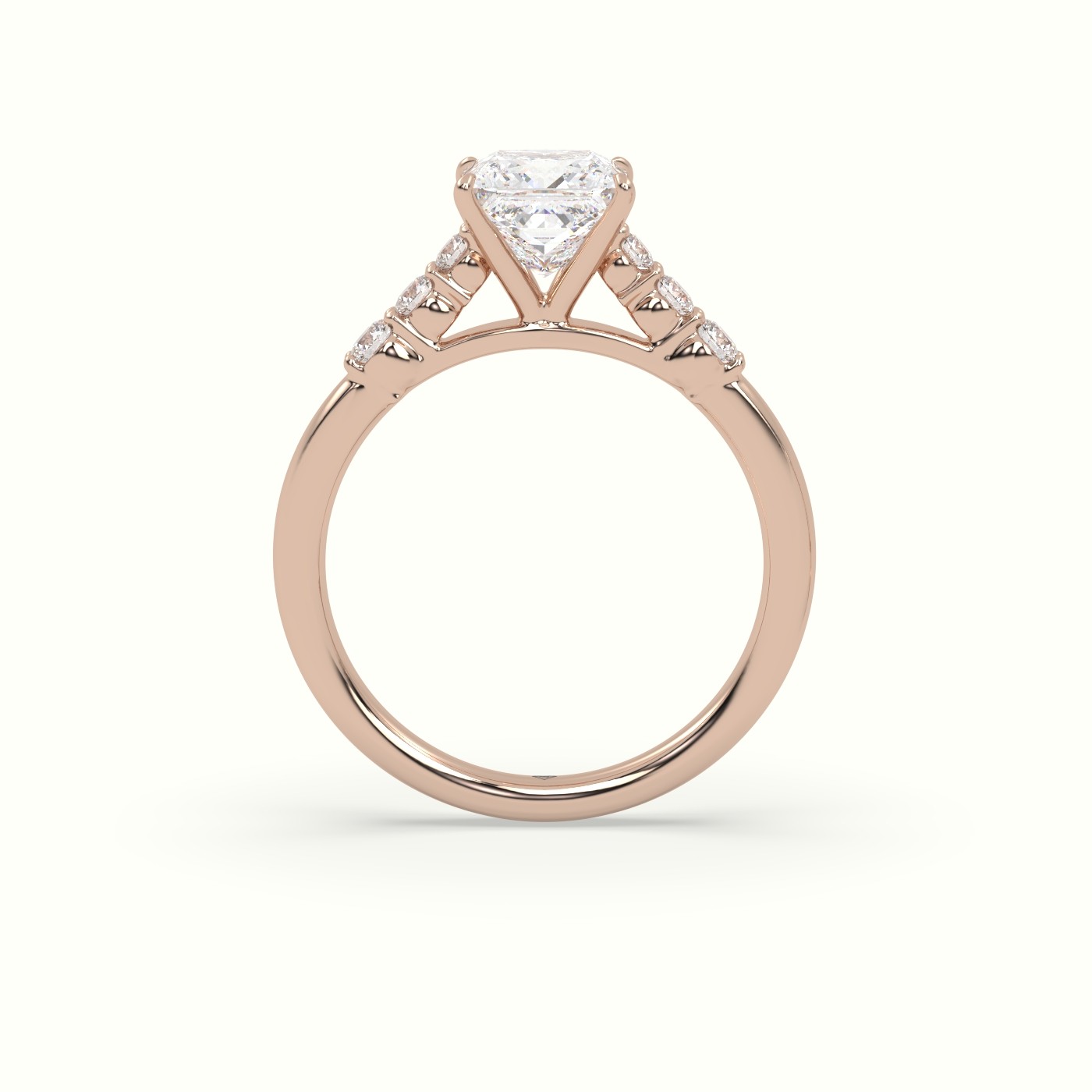 18K Rose Gold Princess Cut Diamond Engagement Ring with Side Stones