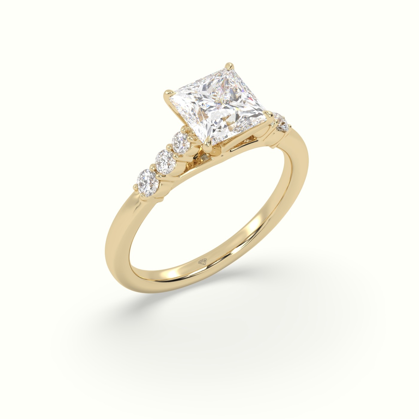 18K Yellow Gold Princess Cut Diamond Engagement Ring with Side Stones