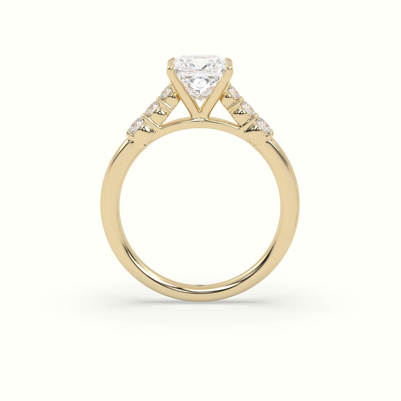 18K Yellow Gold Princess Cut Diamond Engagement Ring with Side Stones