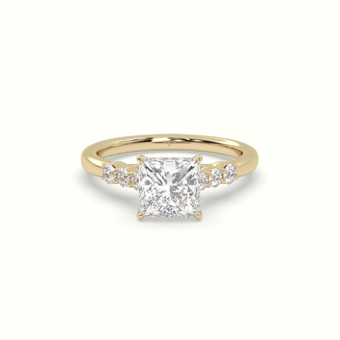 18K Yellow Gold Princess Cut Diamond Engagement Ring with Side Stones