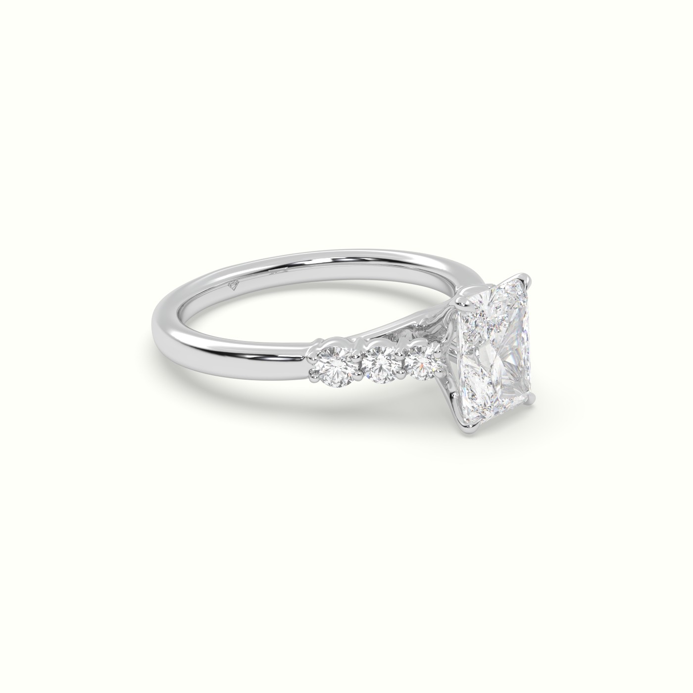 18K White Gold Radiant Cut Diamond Engagement Ring with Side Stones