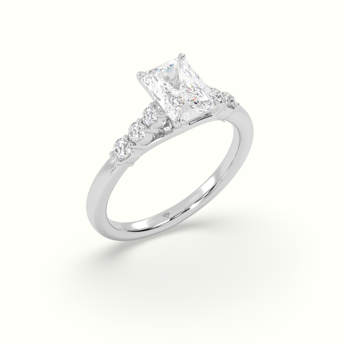 18K White Gold Radiant Cut Diamond Engagement Ring with Side Stones