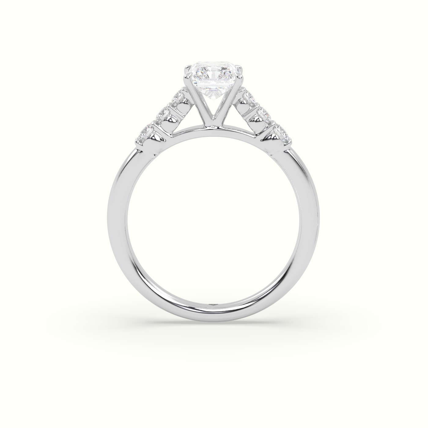 18K White Gold Radiant Cut Diamond Engagement Ring with Side Stones