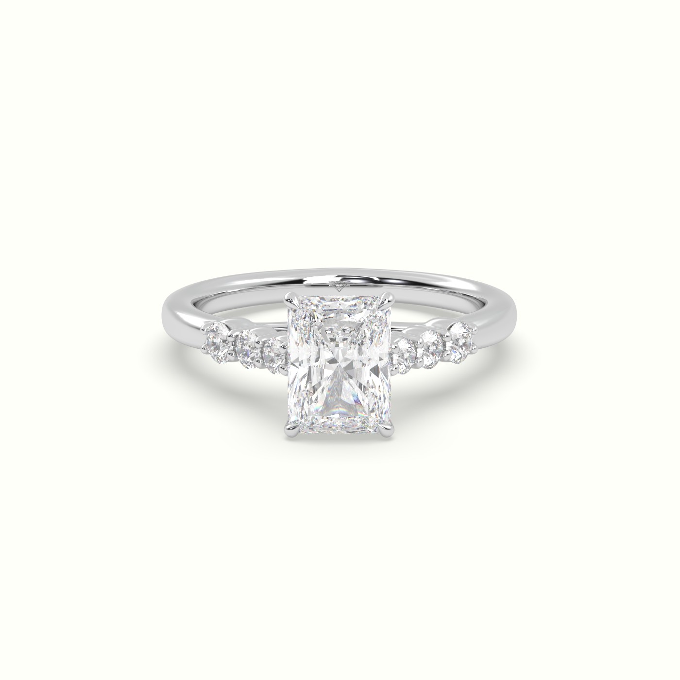 18K White Gold Radiant Cut Diamond Engagement Ring with Side Stones