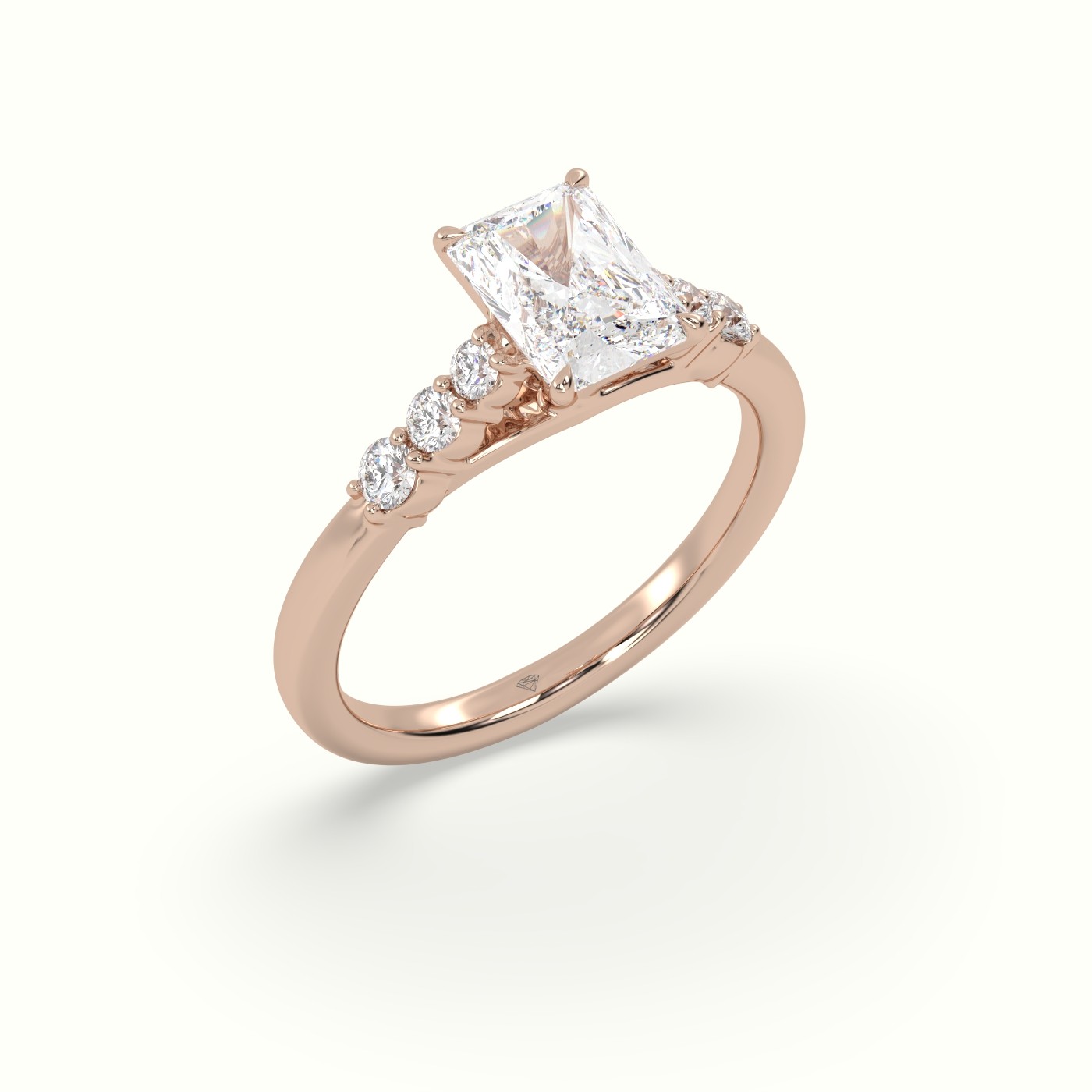 18K Rose Gold Radiant Cut Diamond Engagement Ring with Side Stones