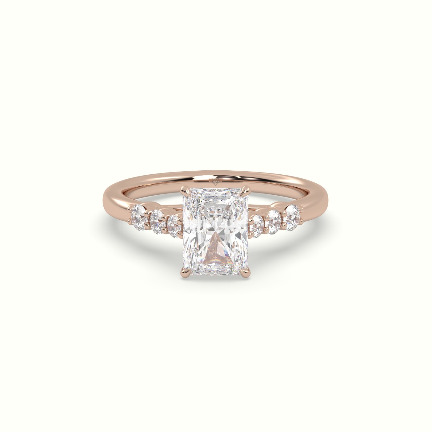 18K Rose Gold Radiant Cut Diamond Engagement Ring with Side Stones