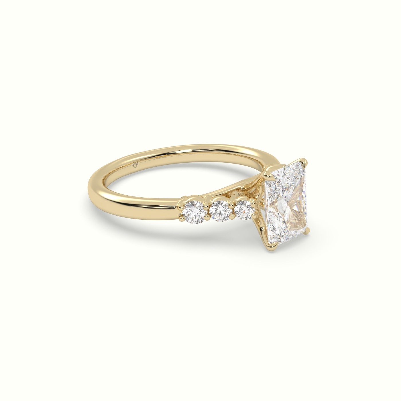 18K Yellow Gold Radiant Cut Diamond Engagement Ring with Side Stones