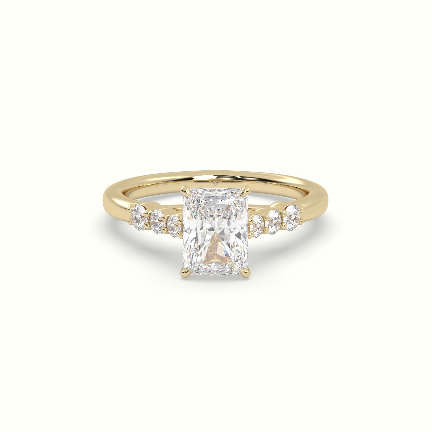 18K Yellow Gold Radiant Cut Diamond Engagement Ring with Side Stones
