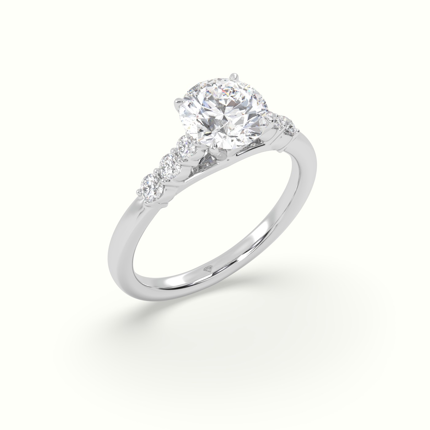 18K White Gold Round Cut Diamond Engagement Ring with Side Stones