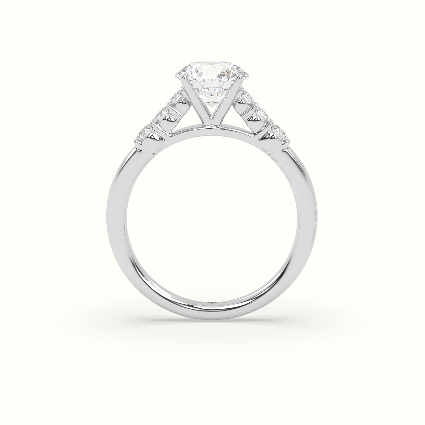 18K White Gold Round Cut Diamond Engagement Ring with Side Stones