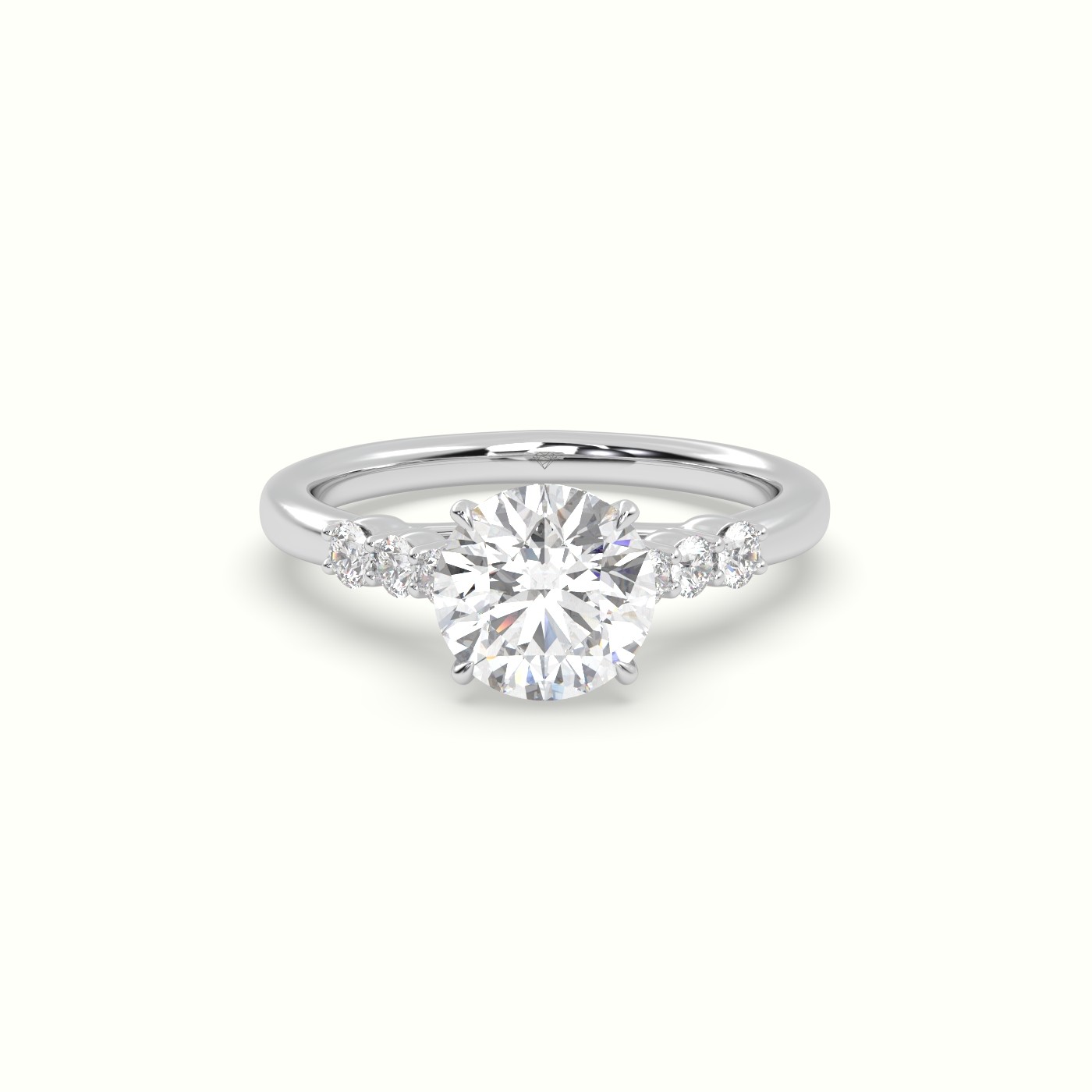 18K White Gold Round Cut Diamond Engagement Ring with Side Stones
