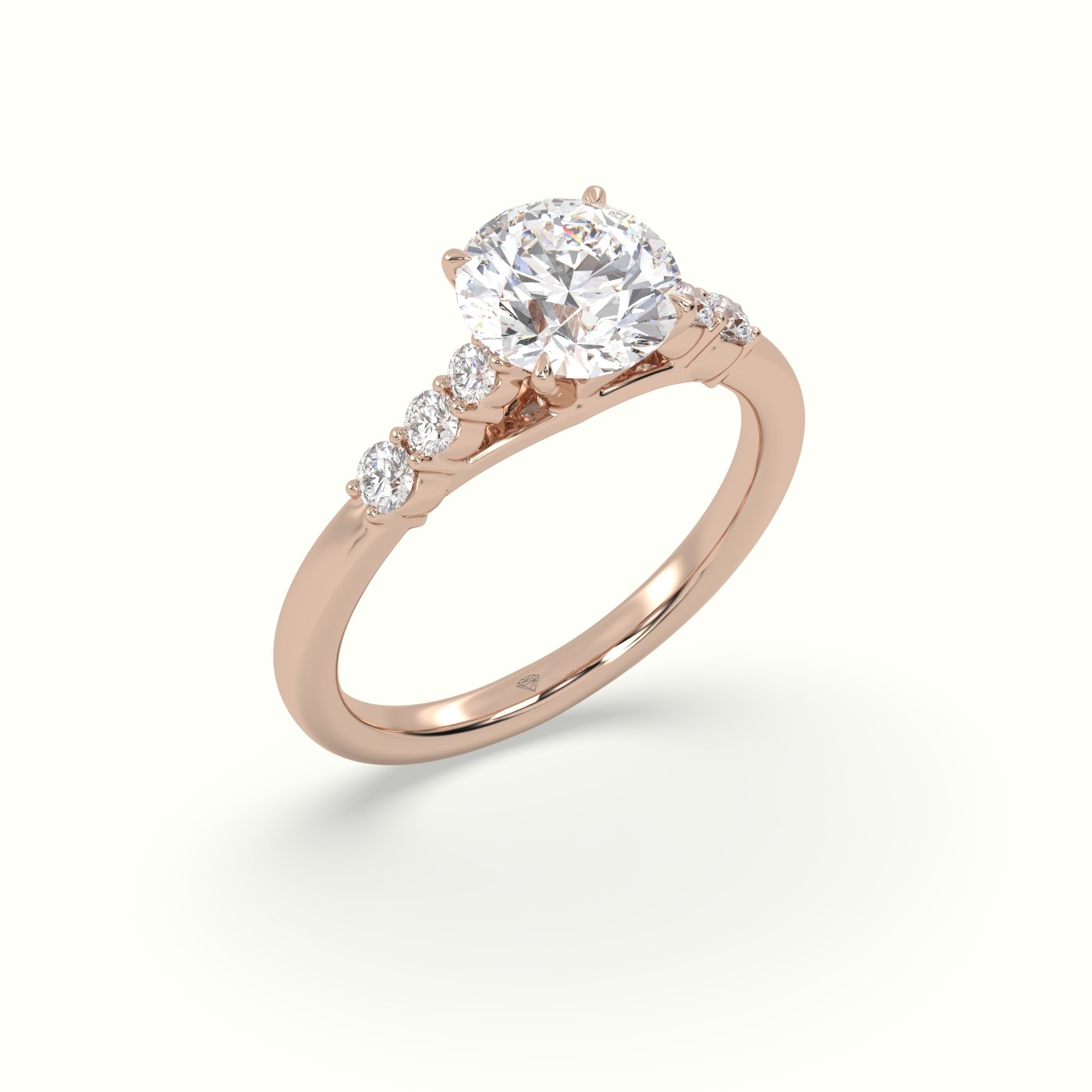 18K Rose Gold Round Cut Diamond Engagement Ring with Side Stones