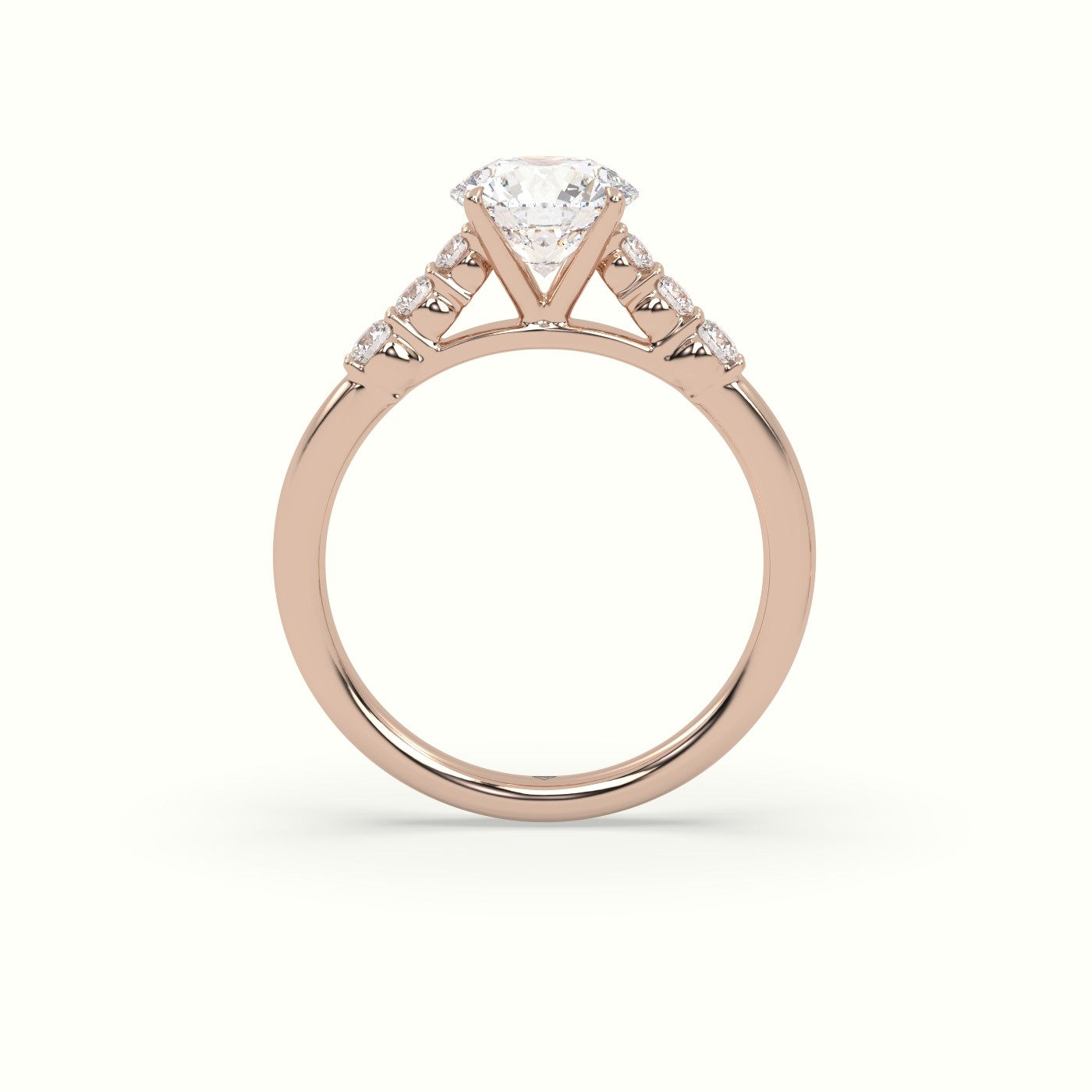 18K Rose Gold Round Cut Diamond Engagement Ring with Side Stones