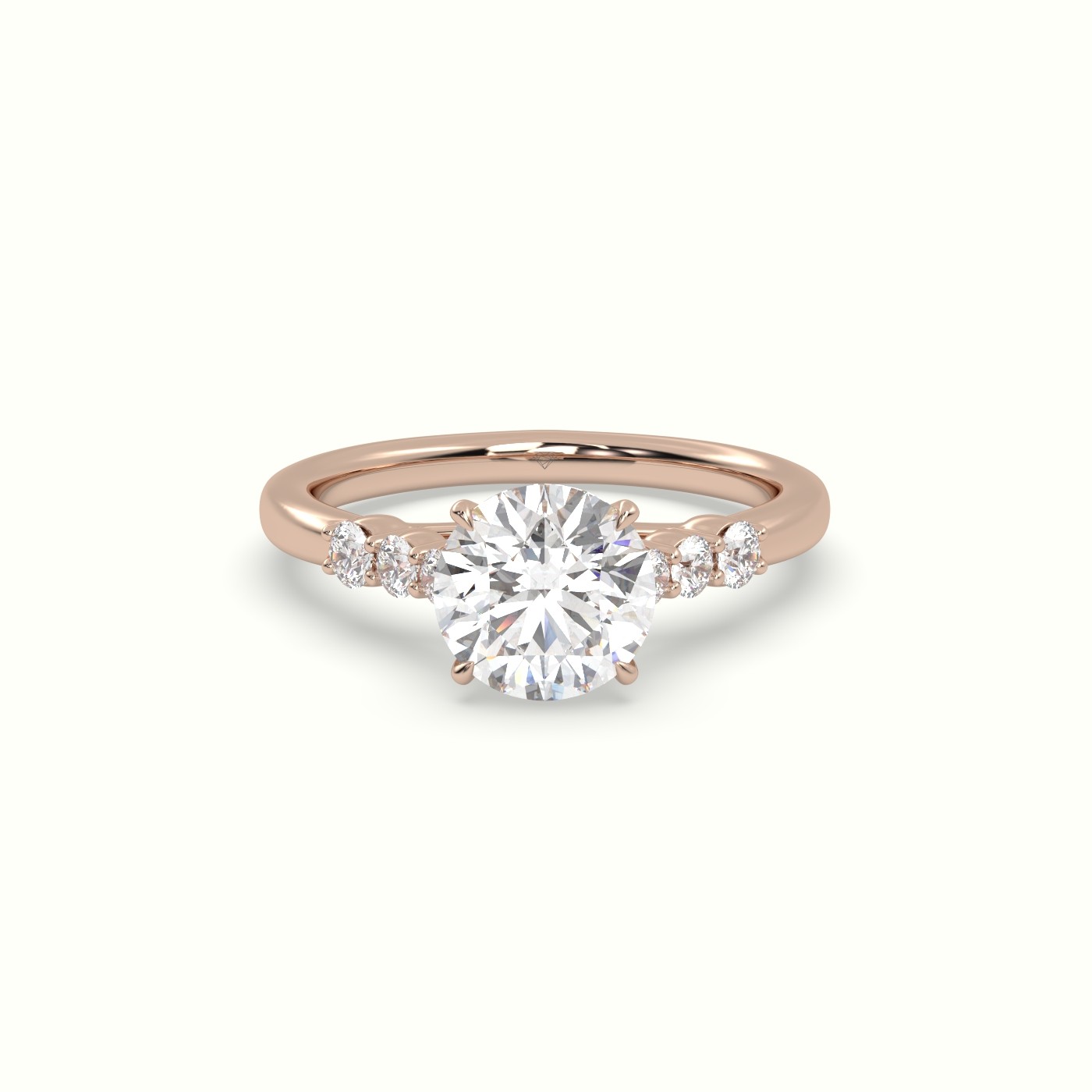 18K Rose Gold Round Cut Diamond Engagement Ring with Side Stones