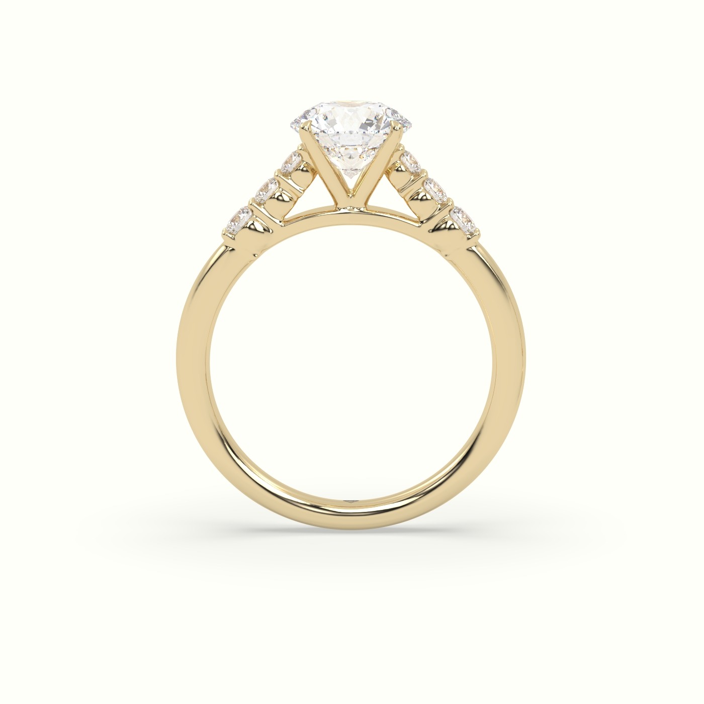 18K Yellow Gold Round Cut Diamond Engagement Ring with Side Stones