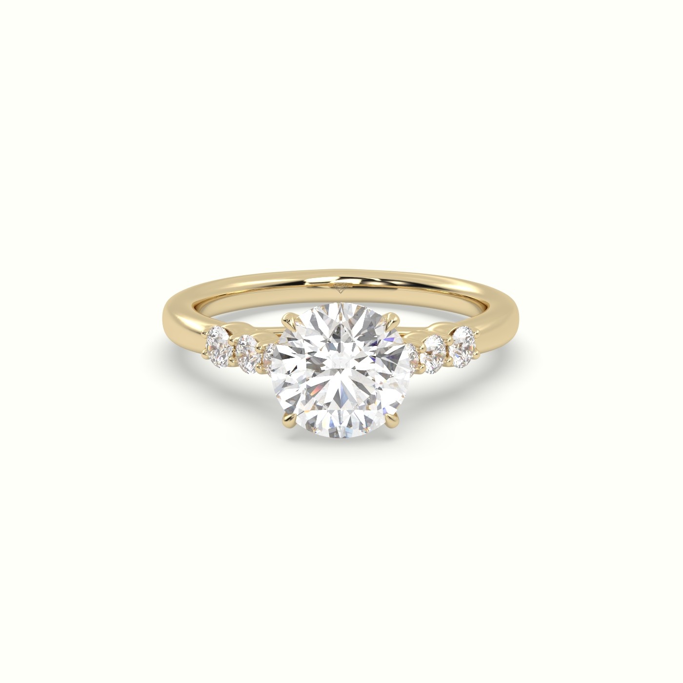 18K Yellow Gold Round Cut Diamond Engagement Ring with Side Stones