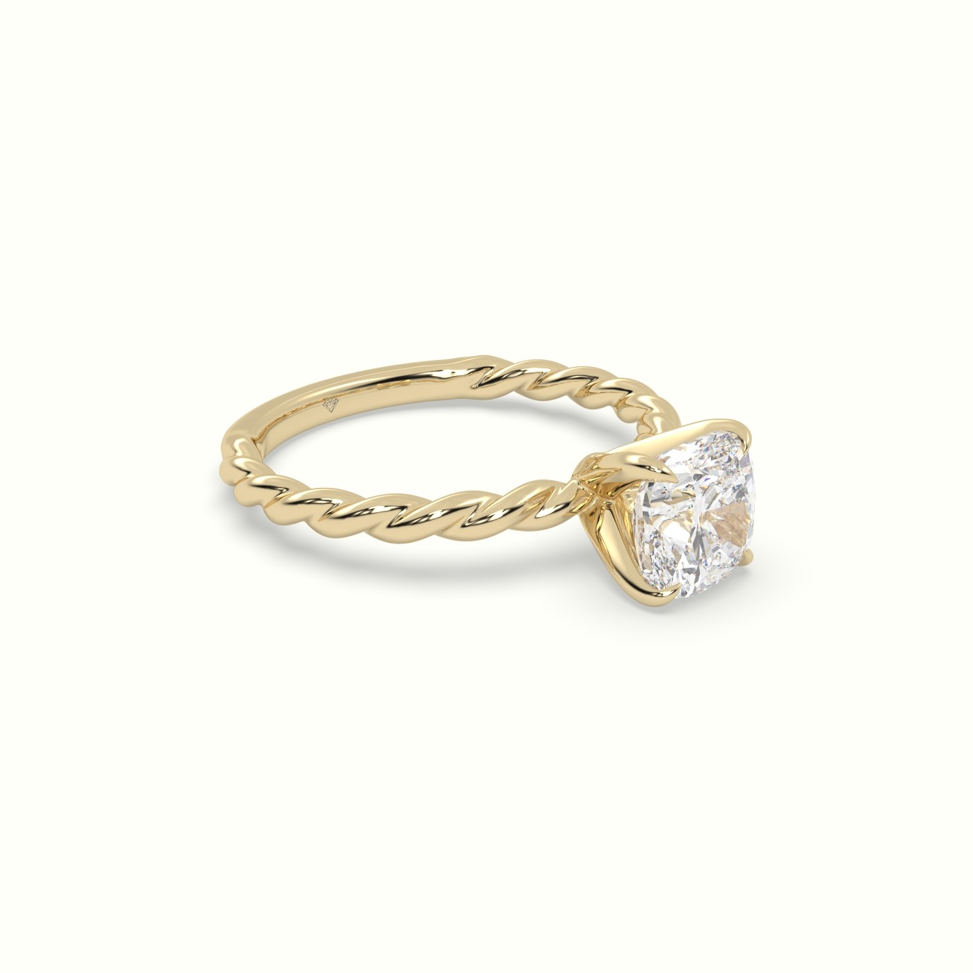 18K Yellow Gold Cushion Cut Diamond Solitaire Engagement Ring