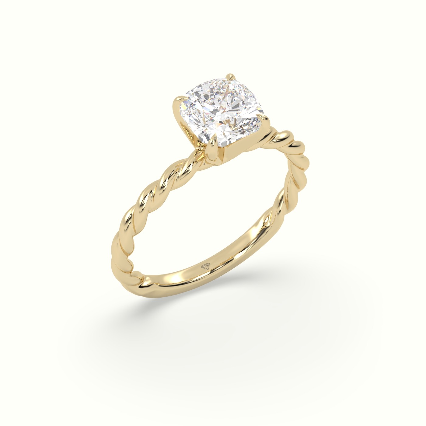 18K Yellow Gold Cushion Cut Diamond Solitaire Engagement Ring